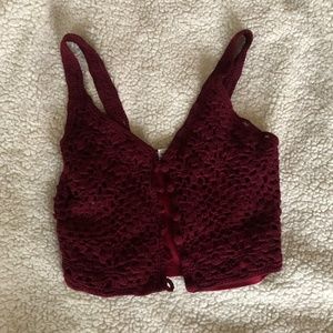 Wine Knit Button-Up Crop Top